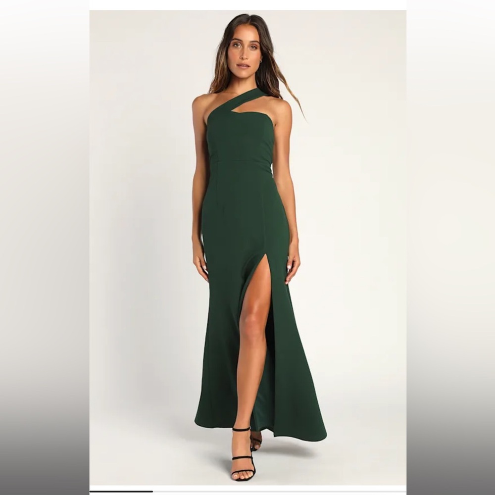 Lulus Your Majesty Emerald Green Asymmetrical Mermaid Maxi Dress